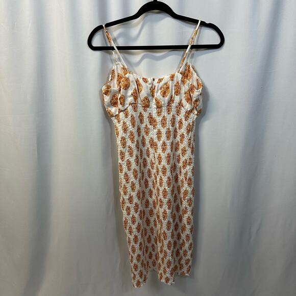 J. Crew 100% Linen Floral Print Summer Dress White Yellow Smocked 6 - Picture 4 of 8